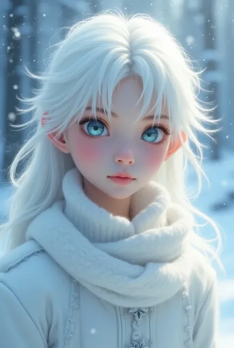 Raise an  with white hair and light blue eyes and a little winter prince 