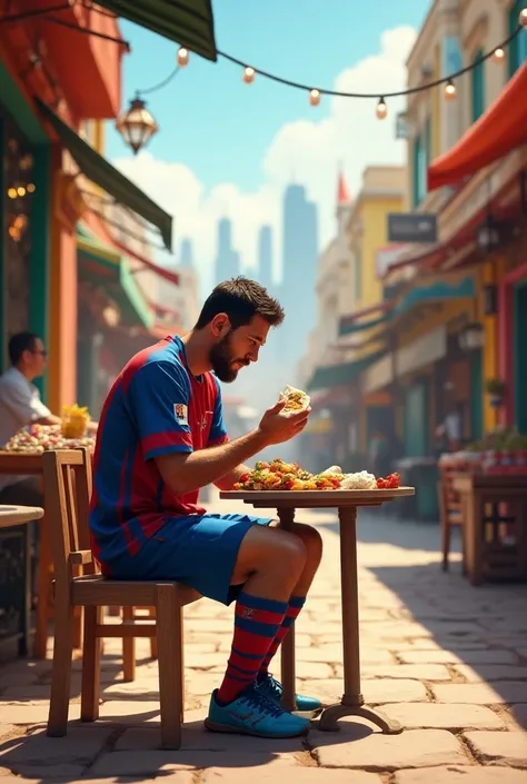 A picture of Messi eating shawarma