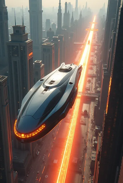 Futuristic style transportation  like tren in aerial view it should on flaming sword road in urban planning 