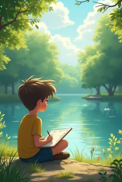 — Lets run then !  A magical lake awaits us !  — he suggested with his eyes shining .     And so they started running around the park ,  laughing and having fun.  After a few laps full of energy ,  they sat down on the bench again .  Lucas picked up his pe...