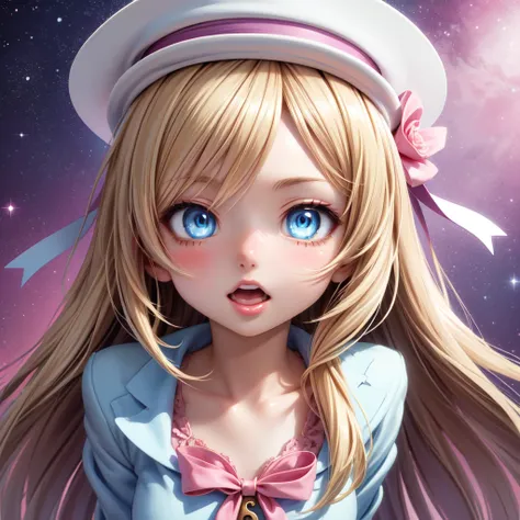 Anime girl with long blond hair and blue eyes and pink ribbon, splash art anime change,  Clear facial features , Detailed Key Anime Art, HYPER DETAIL ILLUSATION , , change, clean  Detailed Anime Art ,  Detailed Anime Art ,   anime moe art style  , Ahegao, ...