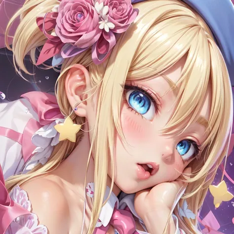 Anime girl with long blond hair and blue eyes and pink ribbon, splash art anime change,  Clear facial features , Detailed Key Anime Art, HYPER DETAIL ILLUSATION , , change, clean  Detailed Anime Art ,  Detailed Anime Art ,   anime moe art style  , Ahegao, ...