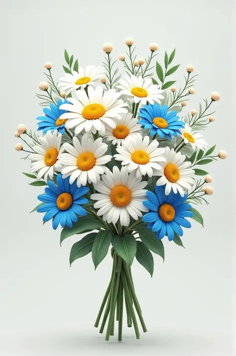  A bouquet of flowers with daisies, blue gerberas and bridal cloud  (simple) 