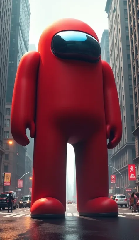 Big among us in red on street cinematic