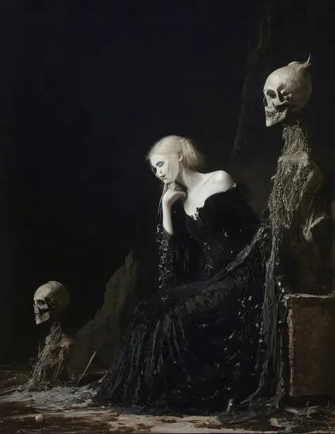 James Gurney, Surrealist art , dream-like, Mysterious, Provocative, symbolic, Complex, detailed,, (Gothic but very beautiful:1.4), (masterpiece, highest quality:1.4) , Nicola Samori Style, Decadence