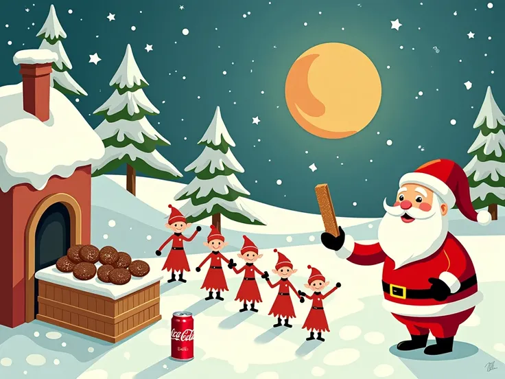  Give me an infographic that shows a fun tour in the photo section with Santa Claus, luego que el siguiente camino sea ir a preparar galletas con elves.  And that has images and information about Coca-Cola , Coca-Cola soda , Santa Claus, elves.