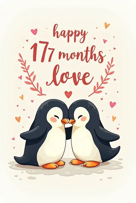  Two cute penguins with a heart and the word happy 17 months love en letras bonitas