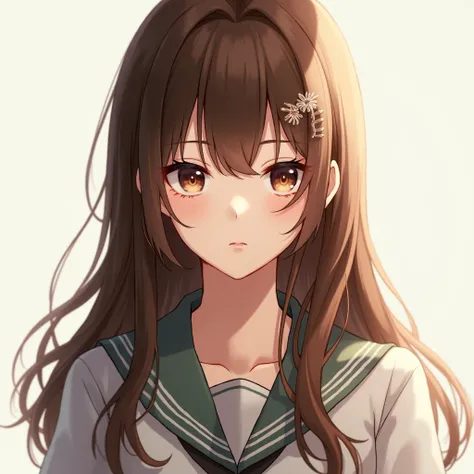 High Resolution, 1girl, Brown Hair, Hair Clip, Solo, Long Hair, 