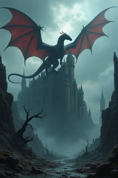 Gloomy castle with a dragon 
