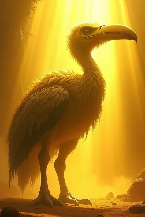  Divine Gastronis, Yellow , light, Terror bird, Not human , Flightless , profile,  huge body, beak, and head, 타조같은,  has a big head like an ostrich,  thick beak like an ostrich 