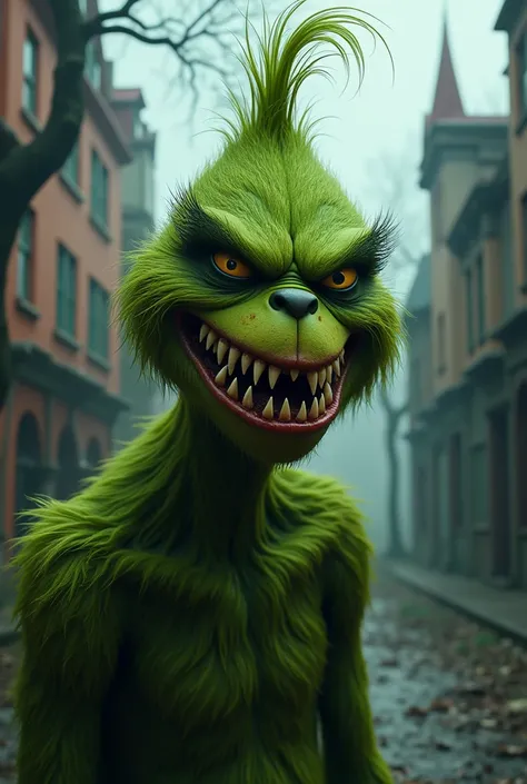 (photorealism:1.2), (realistic), Whomeville horror style Grinch