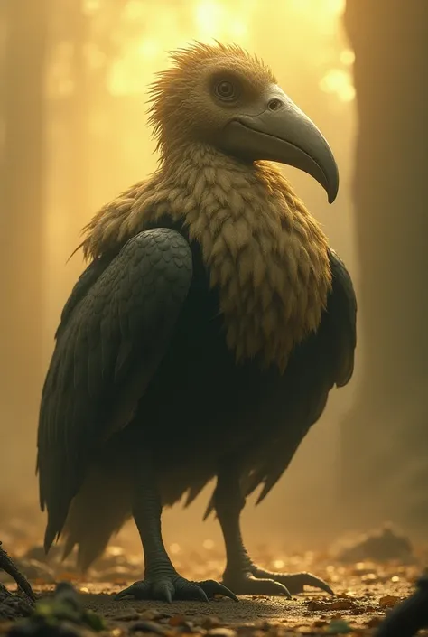 Ancient sacred Gastronis, Yellow , light, Terror bird, Not human , Flightless , profile, Massive body, beak, and head, A thick beak with a large ,  has a big head like an ostrich, Thick beak with a wide cross section