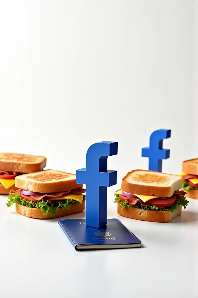 A logo for Facebook on sandwiches with passport on a white background
