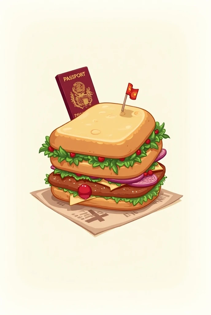 Several sandwiches from different countries with their passports for a logo 
