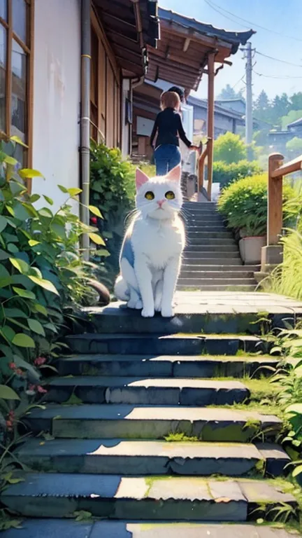 （1110）today's challenge theme:cat on the stone steps/cat on the stone steps/cats on the stone steps (masterpiece),(best quality)...