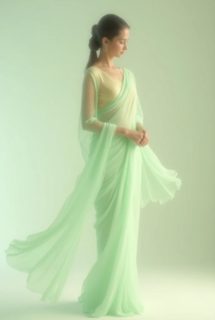 Pastel green plain chiffon saree with no design ,  and  blouse colour golden 3/4th
Saree pleated 