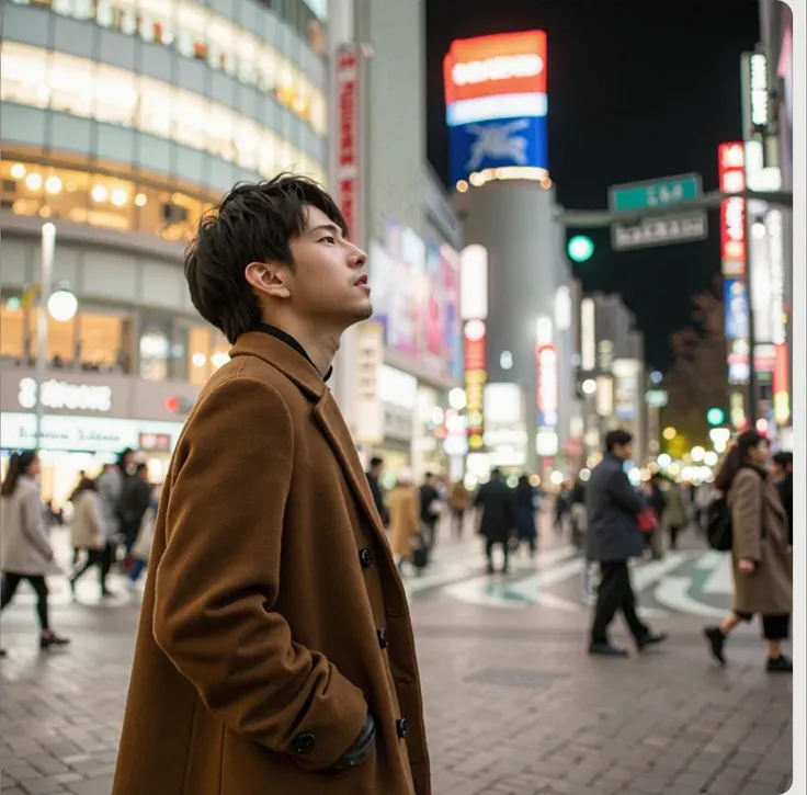 A 25-year-old Japanese man waits for someone in the streets of Shibuya