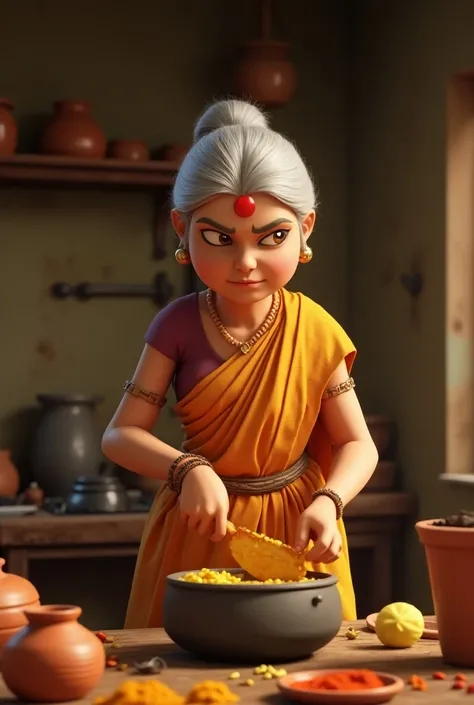 Need 3d anmination images :Lakshmamma in the Kitchen
Lakshmamma, a traditional elderly mother-in-law in a Kannada village, stands in the kitchen with a serious expression, preparing her special sweet dish "kayi holige." The kitchen has a rustic look, with ...