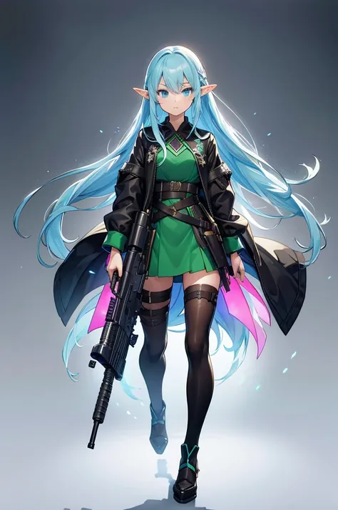 Black background with spotlight,（ pointed ears、Elf、 blue eyes、Green Dress、 long lashes、Pink braided longhair ）,sketch ( Character Design Sheet , same characters, whole body, Three Views, Front, ~ ~ ~ ~ side, return),(Very bright:1.1), White background, [ g...