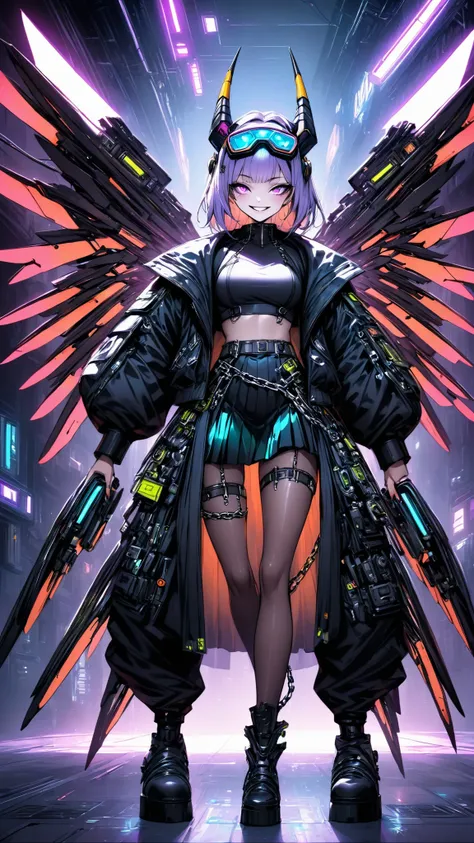 One young and beautiful woman,(Best Quality, very detailed depiction, Incredibly Absurd Hi-Res,High quality anime drawings),(Japanese actress wearing a cyber-inspired villain costume ),( Action Poses Like a Sci-fi Hero Show ),( The design combines futurist...