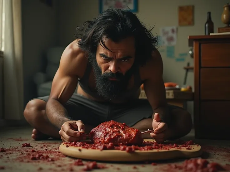 In Cinemetic 3d Dynamic Style"Vikas, a bearded and wild-haired Desi man, sits on the floor and eats meat like a monster and his wife asks Vikas in panic why he is behaving this way. Vikas is a cold, almost inhuman man."