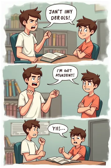 A male student denying academic struggles comic strip