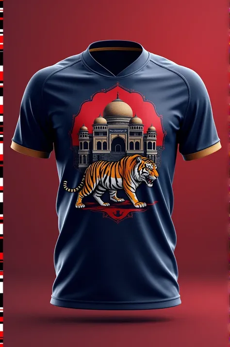 Make a beautiful Jersey for dhaka capitas by using the heritage of dhaka city ahasan monjil and tiger. In nevy blue and red color mixed 