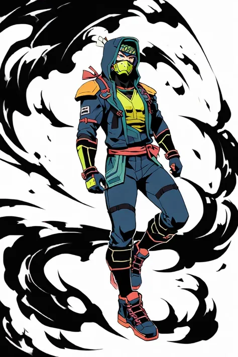 ninja that could appear in the cyberpunk ninja action novel "Ninja Slayer", (((white background illustration))), ((full-body illustration)).