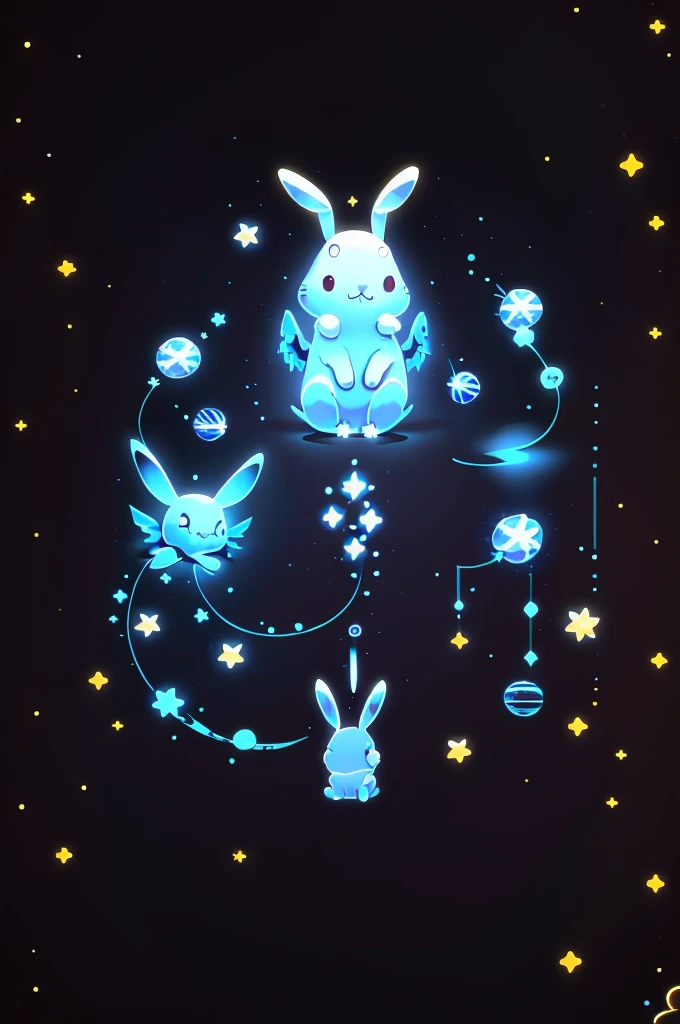 Cute 00d, star (symbol), Shine, The rabbit that uses heaven , has angel wings growing from its lower back、  black background, 