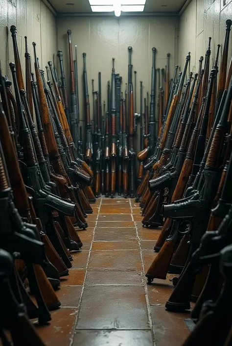 An arsenal full of weapons in one room