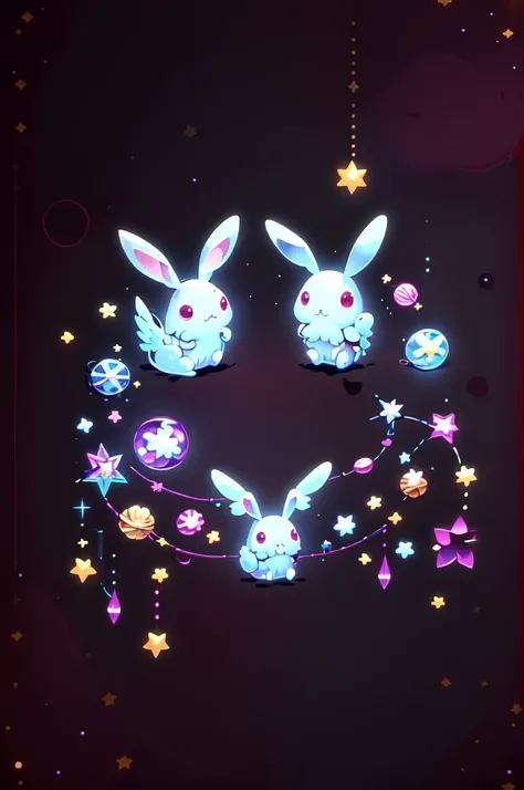 Cute 00d, star (symbol), Shine, The rabbit that uses heaven , has angel wings growing from its lower back、background magentane heart online、  black background, 