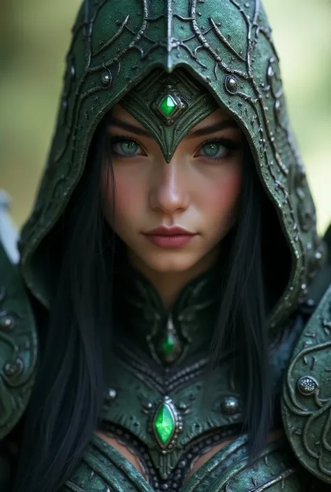 a close up of a DnD Barbarian path of the dragon mixed with black desert online drakania, female, and drakania armor with mint  green accents, dark hair. concept art inspired by Raymond Swanland, trending on Artstation, fantasy art, steel inquisitor from m...