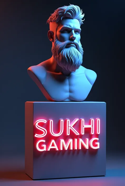 A statue of Beard young man
3D model on cube and in the front side  cube show  name write Sukhi Gaming with neon lights