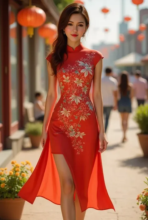 lisamy, ao dai vietnamese, full body view, walking