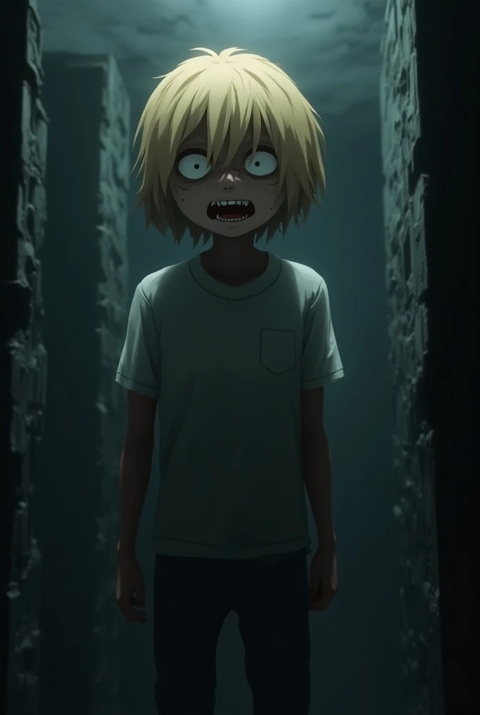 A blonde , in a 3D anime horror game