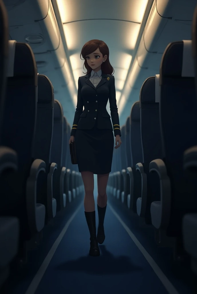 A 20 year old girl loco pilot walking on an airplane