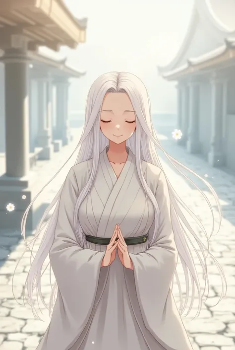 monk female white hair anime style long hair style