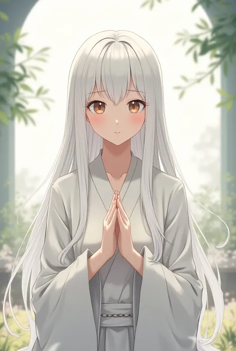 monk female white hair anime style long hair style