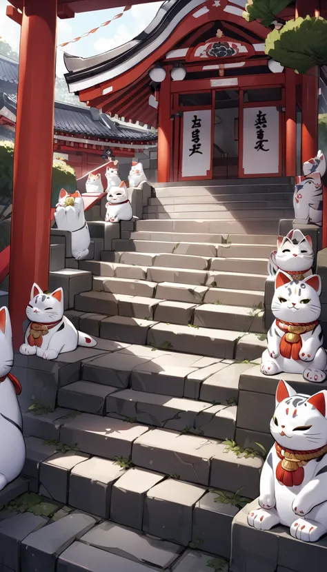 The １３ stone steps leading to the shrine are all filled with maneki-neko