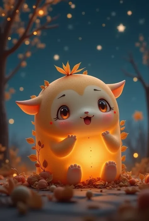  humanoid character in the shape of a cute autumn night