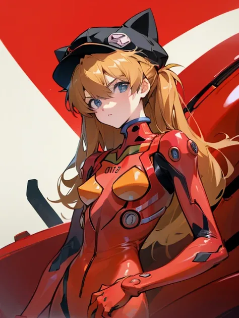 Super detailed、High image quality、4K、movie、 Neon Genesis Evangelion : New Movie Edition、(  Shikinami Asuka Langley)、( red、Plug Suit)Eye patch、( Cat hat、black)、Clear Style 