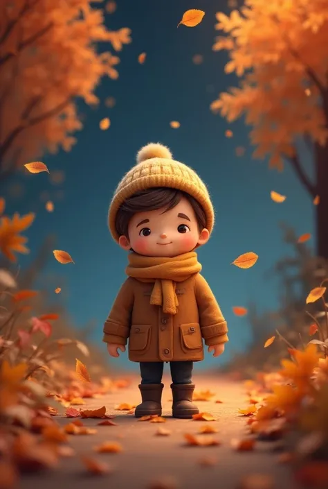  in the shape of a cute autumn night, humanoid character, gender is male