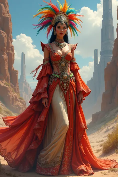 Concept art random of Padme Amidala with Fantasy costume Mixed with mexican culture influences