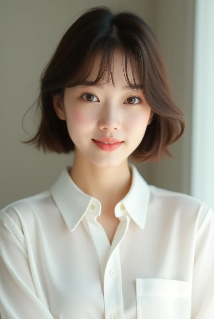  and a white shirt, Short hair, BEAUTIFUL KOREAN WOMAN ,  Korean Girl , San Yun-ju, Cute Korean Actresses,  a gorgeous young Korean woman, Lee Ji-eun, Lee Ji-eun, Chen Xintong,  neat hairstyle with bangs , short brown hair with bangs,  Beautiful Young Kore...