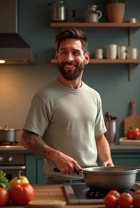 Messi (smirking): "Cute." Cooking
