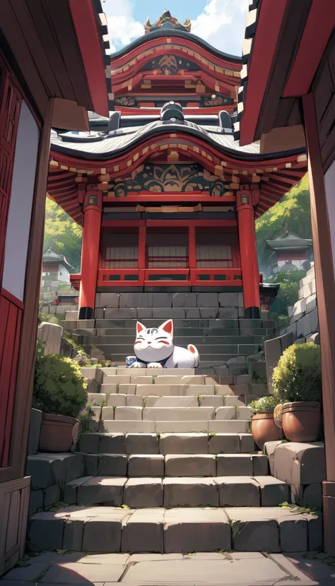 It is filled with maneki-neko like an arcade on top of the stone stairs leading to the shrine