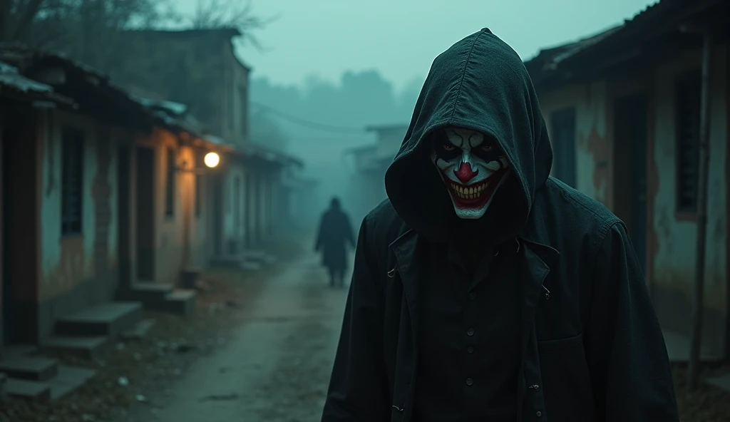 A scary joker in city like village of green rajasthan in 2016 dark and horror theme 