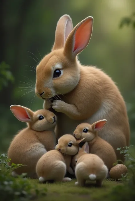 Mom rabbit nursing her baby rabbits but a human kills a baby rabbit by hanging it