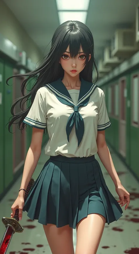  Japanese Woman in Uniform Holding a Sword in Her Hand,  yandere, gapmoe  yandere, gapmoe  yandere grimdark,  yandere. Tall, a hyper Realistic High School Girls , hyper Realistic High School Girls , Crazy Girl Calls Her Dead ,  Realistic High School Girls ...