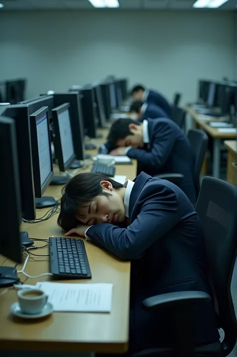 Japanese workers sleep in office picture 